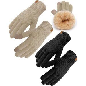 ⚡Women & Men Black+Malt Beige Touch Screen Warm Thick Fleece Lined Knit Gloves